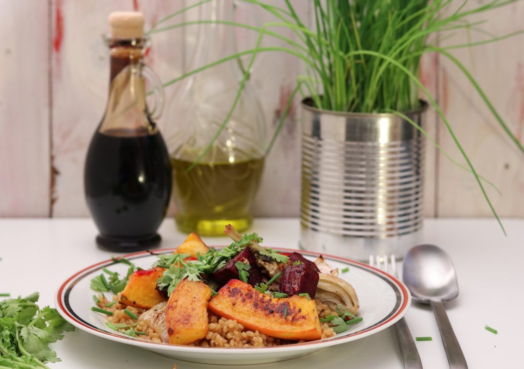 Bulgur mit geröstetem Kürbis, Fenchel und roter Beete