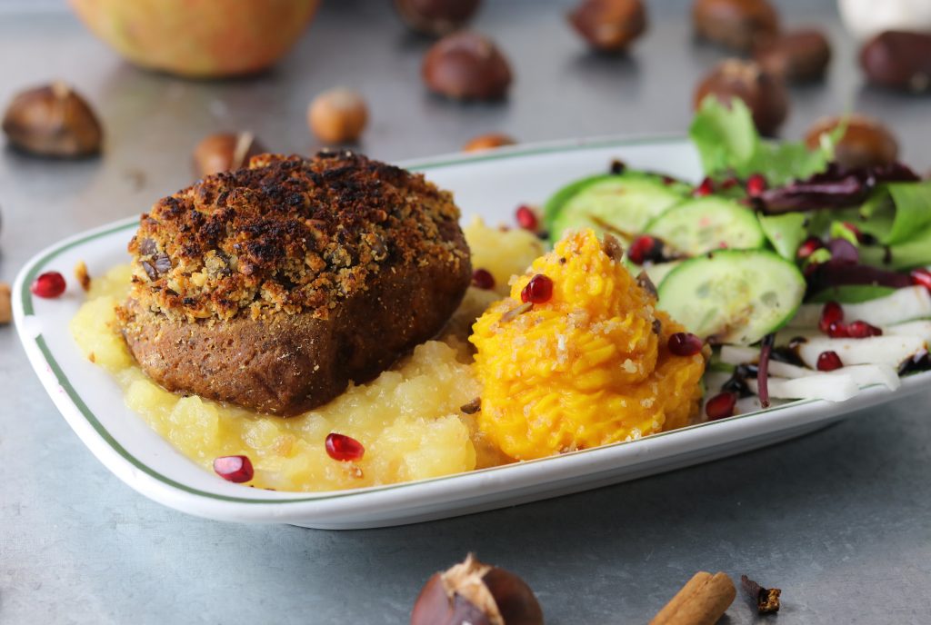 Seitanfilets mit Maronenkruste