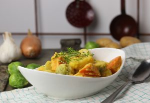Mit Kürbis, Pastinaken und Rosenkohl