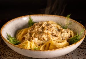 Krause Glucke in Sahnesauce, passt zu allen Pastasorten