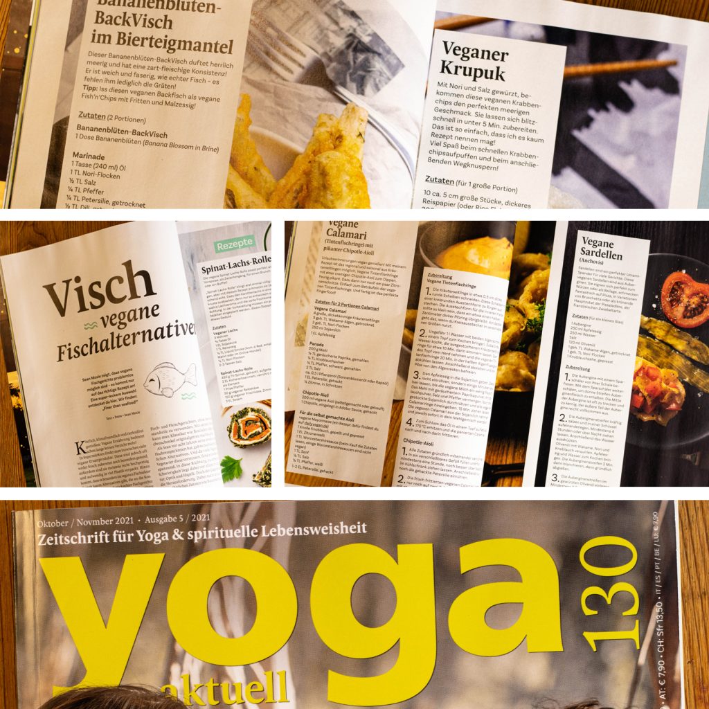 Interview und Rezepte zu veganen Fischgerichten inder Yoga Aktuell.