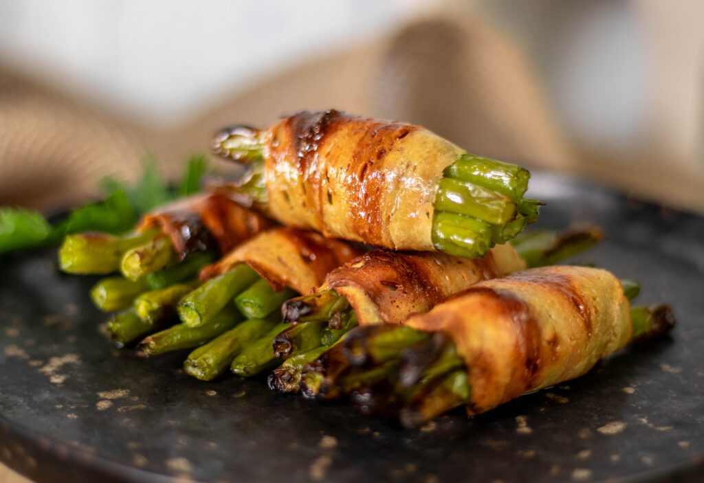Bohnen im Speckmantel, vegan, mit Seitanschinken
