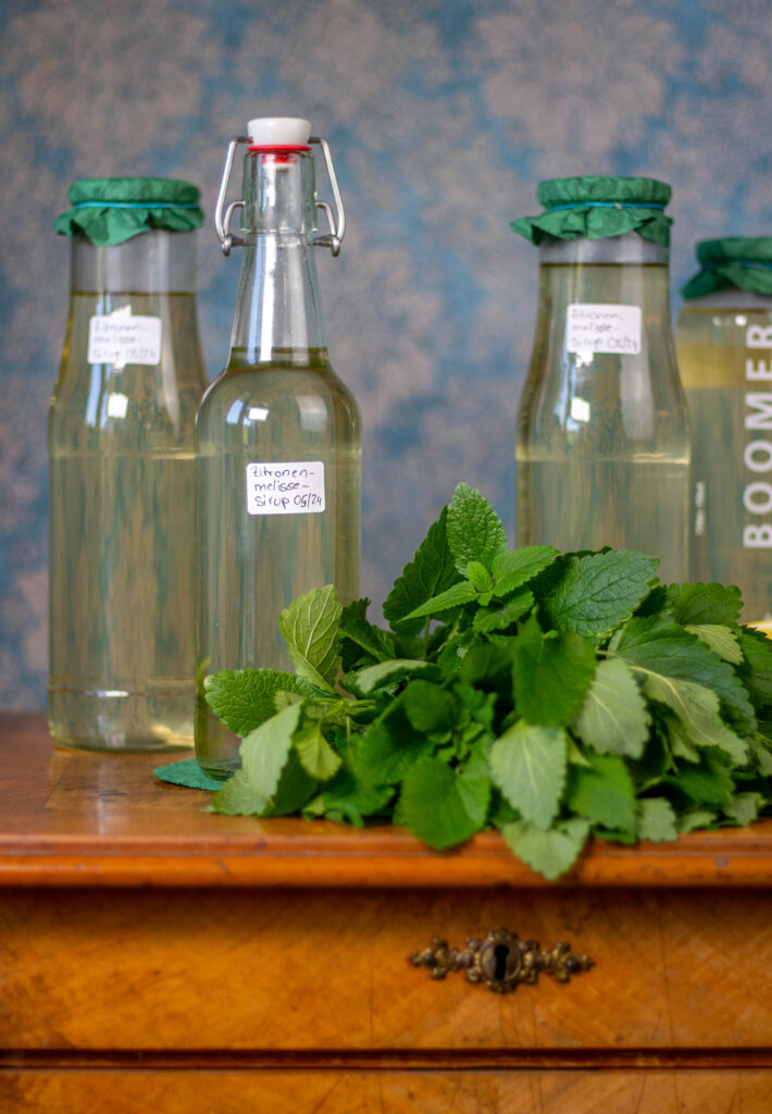 Selbstgemachter, duftender, erfrischender Zitronenmelisse-Sirup.