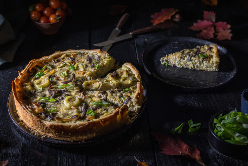 Lauch-Pilz-Quiche mit Violetten Rötelritterlingen - vegan