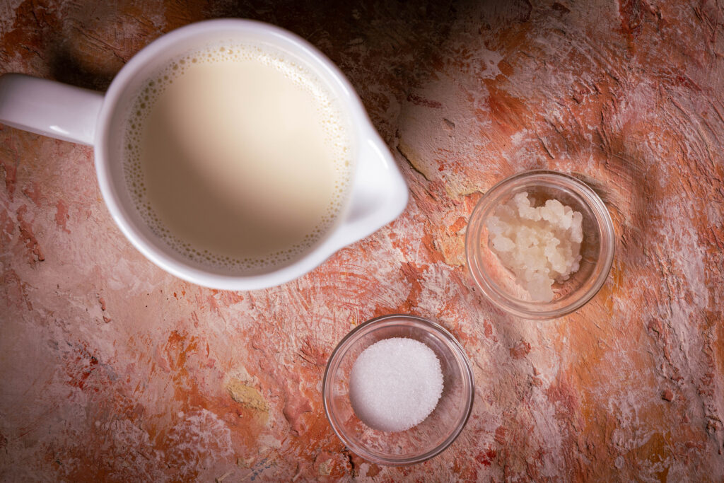 Alle 3 Zutaten für die Kefir-Fermentierung.